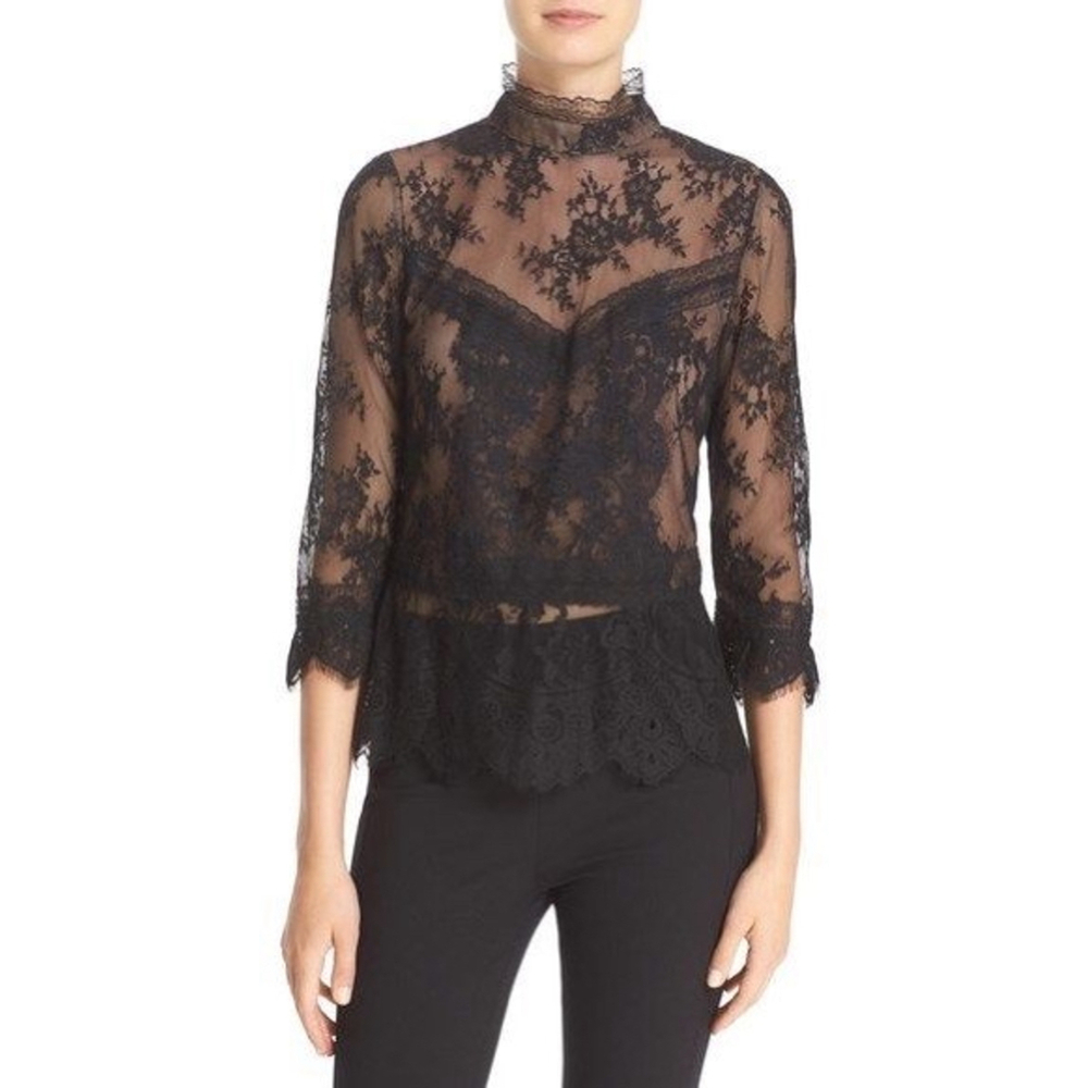 NWT Tracy Reese Women's Chantilly Lace Victorian Peplum Blouse, Size L